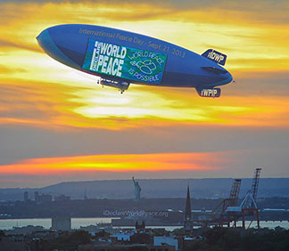 IDWP peace blimp over NYC Harbor