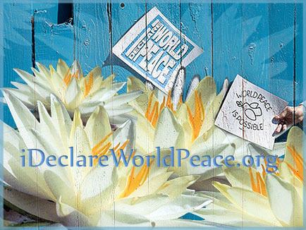 I Declare World Peace Lotus Flowers and IDWP & WPIP signs on Fence in Venice, CA