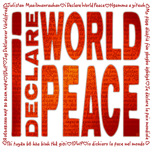 #IDWP Fire Red logo w. some  dark red tones makes a gorgeous verion of our Trademarked I Declare World Peace Logo. The letters have a background layer stating I Declare World Peace in numerous world languages.