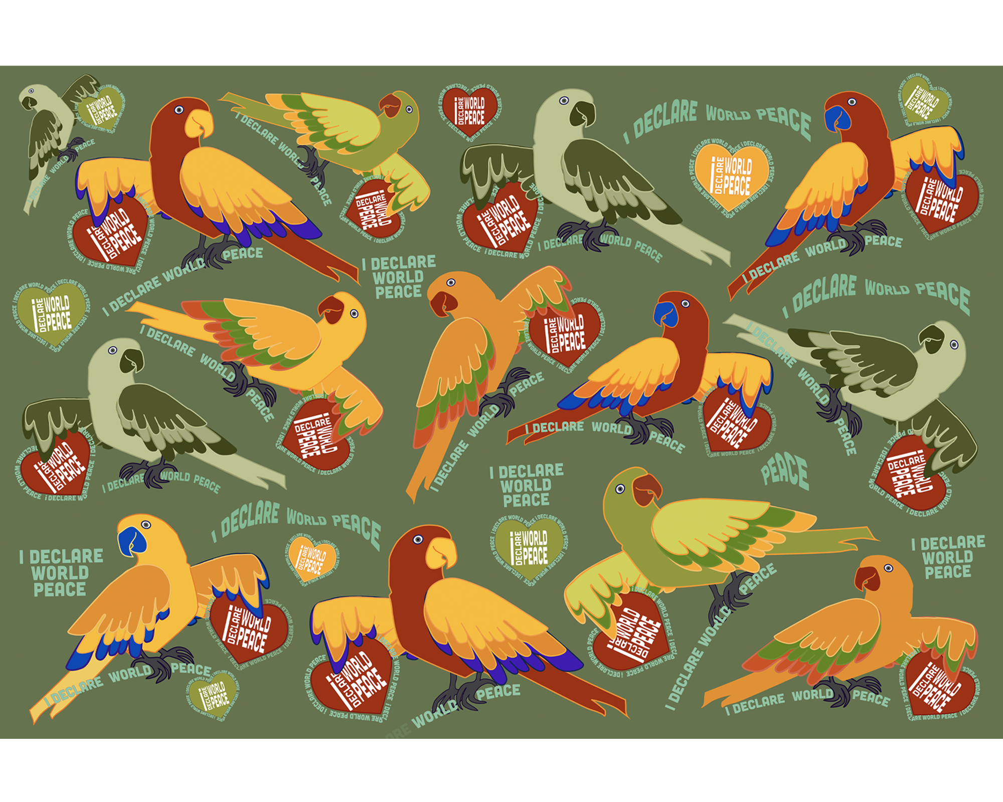 #IDWP happy, colorful Pandemonium of Peace Parrots - Jigsaw Puzzle. Click for store.